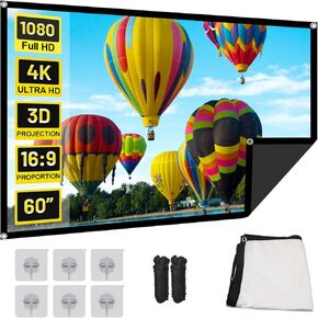 Foldable Black Projector Screen, Projector Screen Black Backing, Movies Screen for Home Outdoor Indoor Theater (60 inch)