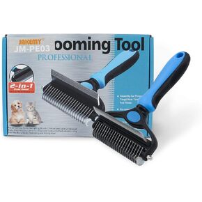 Pet Grooming Tool - 2 Sided Undercoat Rake for Cats & Dogs - Safe Dematting Comb for Easy Mats & Tangles Removing