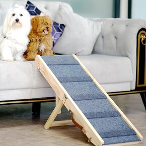 UMHUWOOD Dog Ramp for Couch Bed Car is Portable, Foldable, Non-SLİP, Safe. Natural Wooden Pets Ramps for Large, Small, Old Dogs, Medium-Sized Dogs and Cats. Adjustable up to 19.5 inch High