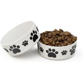Ceramic Dog Bowls for Small Size Dog - 5'' Round × 2 Tall Dog Food Bowl & Dog Water Bowl Set of 2 - Small Dog Bowls with Anti-Slip Rings - 2 Cups Food and Water Bowls for Small Dogs and Cats