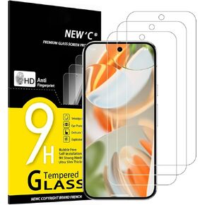 NEW'C 3 Pack Designed for Google Pixel 9, Pixel 9 Pro Screen Protector Tempered Glass,Case Friendly Ultra Resistant