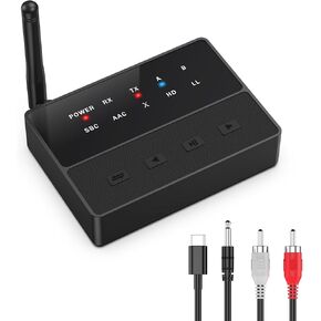 LOFICOPER Bluetooth Transmitter Receiver, aptX Low Latency Bluetooth Audio Adapter, Long Range Wireless AUX/RCA Bluetooth 5.3 Adapter with Noise Reduction, Dual Connection for Speaker Headphones TV