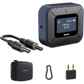 جهاز استقبال إرسال بلوتوث من Syntech لأجهزة Airpods أو سماعات الرأس، شاشة LED مزدوجة مزدوجة الكمون محول صوت لاسلكي بلوتوث 5.3 مع محول AUX مزدوج 3.5 مم لسيارة الطيران باللون الأزرق in Kuwait
