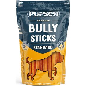 6" Bully Sticks for Dogs, 100% Natural Beef Pizzle Chews, Grass-Fed, Non-GMO, Grain-Free, Long-Lasting Dog Treats for Medium & Large Dogs, Jumbo, 12 Pack