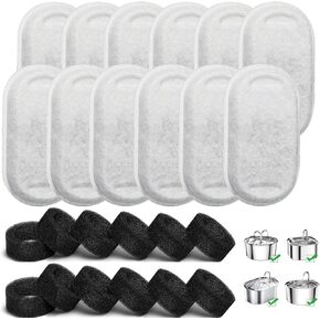 24-Pack Cat Water Fountain Filters, 12 Cat Fountain Filters with 12 Sponges, Pet Fountain Replacement Filters for 67oz/2L&108oz/3.2L Stainless Steel Cat&Dog Water Fountain, Pet Water Fountain Filters