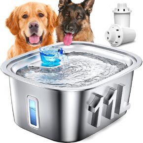 Stainless Steel Dog Water Fountain for Large Dogs, 3 Gallon Extra Large Capacity Pet Water Fountain with 2 Filters, Automatic Dog Fountain Dog Water Bowl Dispenser Indoor, Quiet Pump, Dishwasher Safe