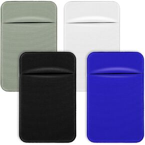 4 Pack Cell Phone Card Holder for Back of Phone Adhesive Sticker Phone Card Holder Stretchy Stick on Wallet Pocket Credit Card ID Case Pouch Sleeve Pocket Stick On Wallet for Android Smartphones
