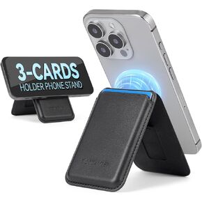 BOSTANTEN Mag Safe Wallet with Stand Magnetic Wallet for Phone Leather Magsafe Card Holder Compatible with iPhone 16/15/14/13/12 series and MagSafe cases, 1 Slot, Fit 3 Cards, Blue