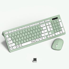 Wireless Keyboard and Mouse Combo, Full-Sized Wireless Keyboard and Adjustable DPI Mouse, 2.4GHz USB Receiver, Wireless Keyboard and Mouse for PC, Windows, Desktop, Laptop (Avocado Green)