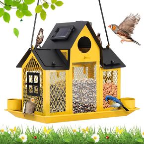 Solar Bird Feeders House Outside Hanging Metal Wild Bird Feeder Outdoors Large Cardinal Bird Feeder Birdhouses Squirrel Proof White