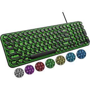 Large Print Backlit Keyboard, Wired USB Lighted Computer Keyboards with 7-Color Backlit, Oversized Print Letters, Quiet Typewriter Keyboard with Retro Round Keycaps for Windows PC, Laptop
