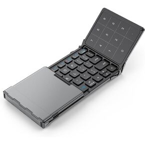 iClever Foldable Bluetooth Keyboard, BK18 Foldable Keyboard with Touchpad and Number Pad, Portable Rechargeable Keyboard, Pocket Size for Travel, Compatible with iPad, iPhone, Laptop