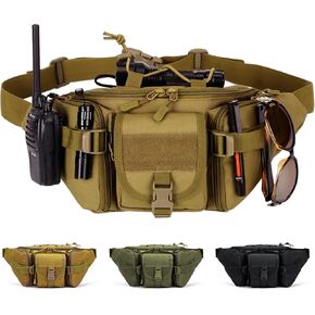 Taeku Tactical Fanny Pack, Military Waist Bag Utility Hip Pack with Adjustable Strap for Outdoors Fishing Cycling Camping Dog Walking (Black)