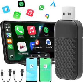 محول CarPlay اللاسلكي ومحول Android Auto اللاسلكي، محول Apple Carplay اللاسلكي 2 في 1، ترقية التوصيل والتشغيل دونجل يحول السلكي إلى لاسلكي للسيارات مع وظيفة CarPlay في المصنع 2016+
