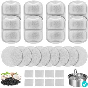 Dog Water Fountain Filter, 8 Pack Pet Fountain Filters Cat Water Fountain Filters Replacement for 7L/230oz/1.8G Stainless Steel Dog Fountain,Replacement Filters and Sponges