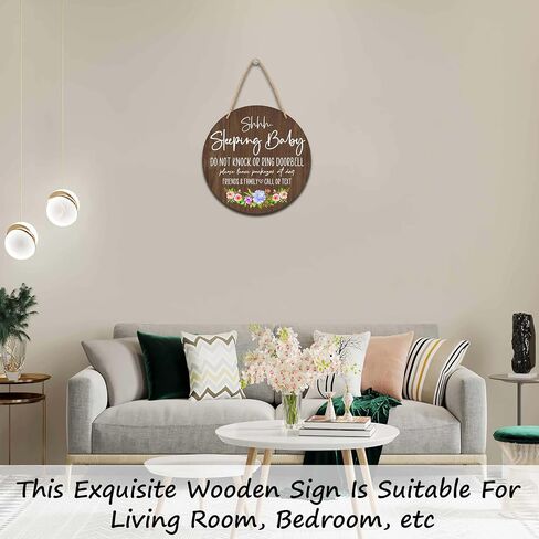 Baby Sleeping Sign for Front Door, Do Not Knock or Ring Doorbell Round Hanging Sign With Rope, Rustic Wooden Baby Bedroom Nursery Home Front Door Porch, New Mom Gifts, B(05) in Saudi Arabia