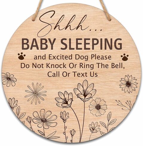 Baby Sleeping Sign for Front Door, Do Not Knock or Ring Doorbell Round Hanging Sign With Rope, Rustic Wooden Baby Bedroom Nursery Home Front Door Porch, New Mom Gifts, B(05) in Saudi Arabia