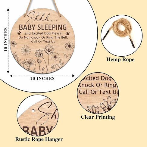 Baby Sleeping Sign for Front Door, Do Not Knock or Ring Doorbell Round Hanging Sign With Rope, Rustic Wooden Baby Bedroom Nursery Home Front Door Porch, New Mom Gifts, B(05) in Saudi Arabia