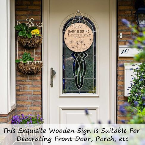 Baby Sleeping Sign for Front Door, Do Not Knock or Ring Doorbell Round Hanging Sign With Rope, Rustic Wooden Baby Bedroom Nursery Home Front Door Porch, New Mom Gifts, B(05) in Saudi Arabia