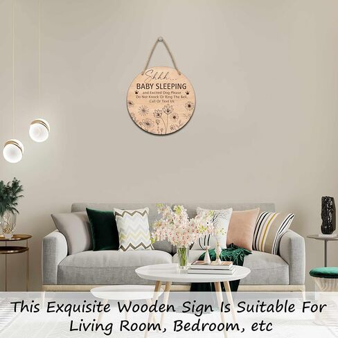 Baby Sleeping Sign for Front Door, Do Not Knock or Ring Doorbell Round Hanging Sign With Rope, Rustic Wooden Baby Bedroom Nursery Home Front Door Porch, New Mom Gifts, B(05) in Saudi Arabia