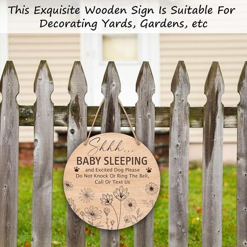 Baby Sleeping Sign for Front Door, Do Not Knock or Ring Doorbell Round Hanging Sign With Rope, Rustic Wooden Baby Bedroom Nursery Home Front Door Porch, New Mom Gifts, B(05) in Saudi Arabia