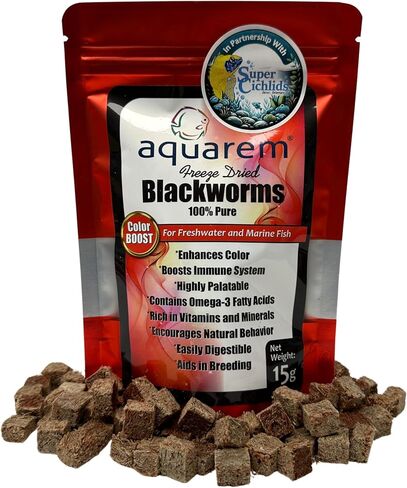 Freeze Dried Blackworms with Color Boost - Great for Tropical & Marine Aquariums - High Protein, No Preservatives - Live Blackworms Replacement (15 Grams) in Saudi Arabia