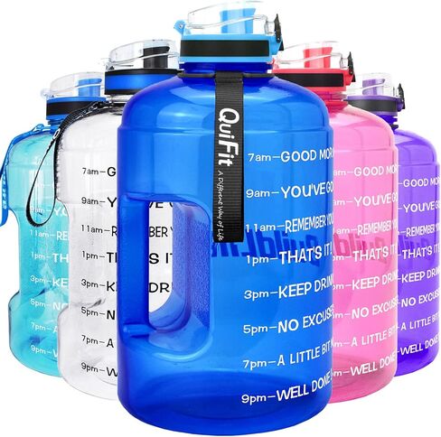 QuiFit Motivational Gallon Water Bottle - with Time Marker & Infuser & Flip Top Leak-Proof Reusable Water Jug for Fitness Outdoor Sports Enthusiasts BPA Free (A8-Green/Black Gradient, 1 Gallon) in Saudi Arabia