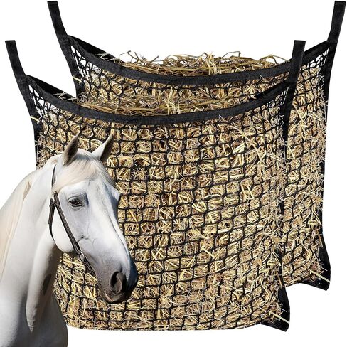 2 PCS Slow Feed Hay Net，31.5" x 35.1"Large Capacity Horse Feed Bag,Horses Hay Bags Easy to Hang for Horse Feeder Full Day Feeding Horses Goat Stall Trailer-Black in Saudi Arabia