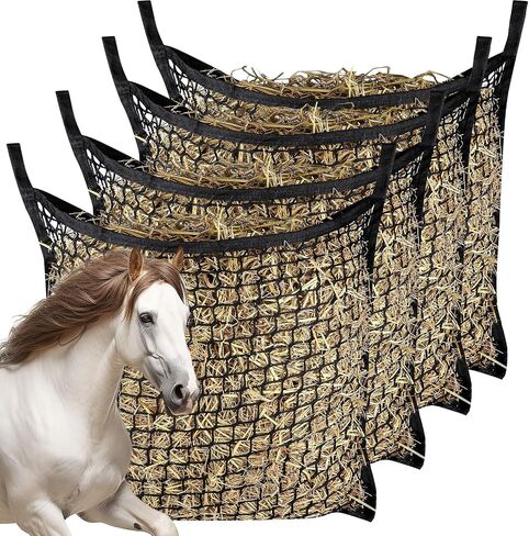 2 PCS Slow Feed Hay Net，31.5" x 35.1"Large Capacity Horse Feed Bag,Horses Hay Bags Easy to Hang for Horse Feeder Full Day Feeding Horses Goat Stall Trailer-Black in Saudi Arabia