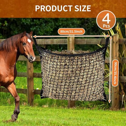 2 PCS Slow Feed Hay Net，31.5" x 35.1"Large Capacity Horse Feed Bag,Horses Hay Bags Easy to Hang for Horse Feeder Full Day Feeding Horses Goat Stall Trailer-Black in Saudi Arabia