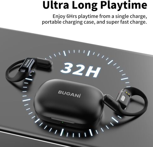 BUGANI Open Ear Headphones, Bluetooth 5.2 Wireless Headphones with Microphone, ENC Clear Talk, Immersive Stereo Sound, Fast Charging, 32H Playtime, Waterproof Sport Earbuds for Running. in Saudi Arabia