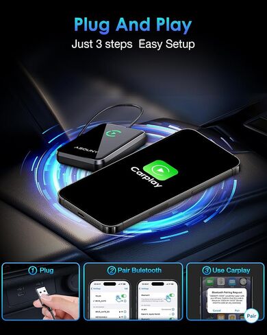 Wireless Carplay Adapter 2024, Converts Wired CarPlay to Wireless,Plug and Play CarPlay Wireless Adapter,Auto Connect Easy Setup Fit for Cars from 2017 and iPhone iOS 10+, Dark Grey in Saudi Arabia