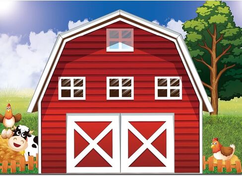Cartoon Farm Photography Backdrop 7x5ft Animals Red Rustic Farmhouse Red Barn Photo Background for Kids Farm Birthday Party Decoration Barnyard Baby Shower Newborn Photobooth Banner in Kuwait
