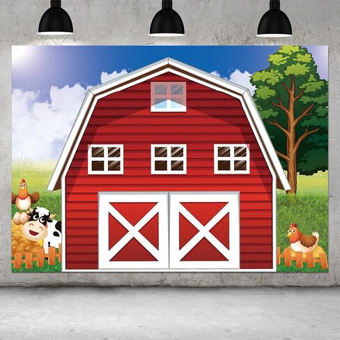 Cartoon Farm Photography Backdrop 7x5ft Animals Red Rustic Farmhouse Red Barn Photo Background for Kids Farm Birthday Party Decoration Barnyard Baby Shower Newborn Photobooth Banner in Kuwait
