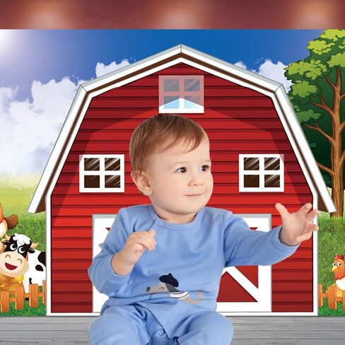 Cartoon Farm Photography Backdrop 7x5ft Animals Red Rustic Farmhouse Red Barn Photo Background for Kids Farm Birthday Party Decoration Barnyard Baby Shower Newborn Photobooth Banner in Kuwait