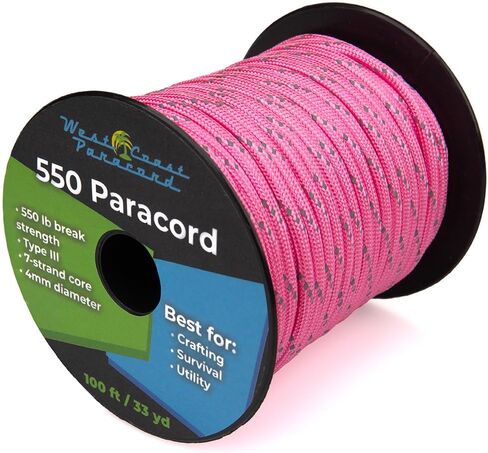 West Coast Paracord Reflective 550lb Paracord – 7 Strand Type III Tactical Parachute Cord for Hiking, Camping, and Fishing – Reflective Pink (100 ft) in Saudi Arabia