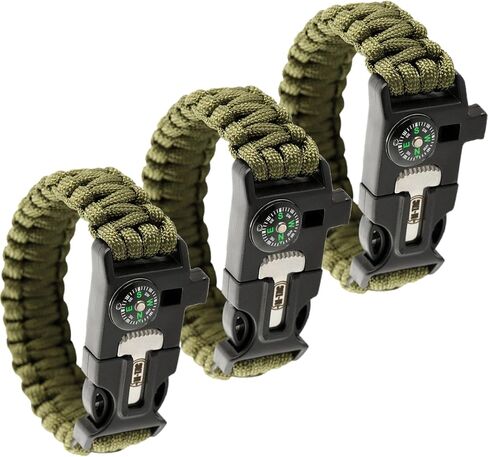 سوار M-Tac Survival Paracord - سلك 12 قدم (144 بوصة) - حبل حبل طوارئ تكتيكي مع صفارة بوصلة in Kuwait