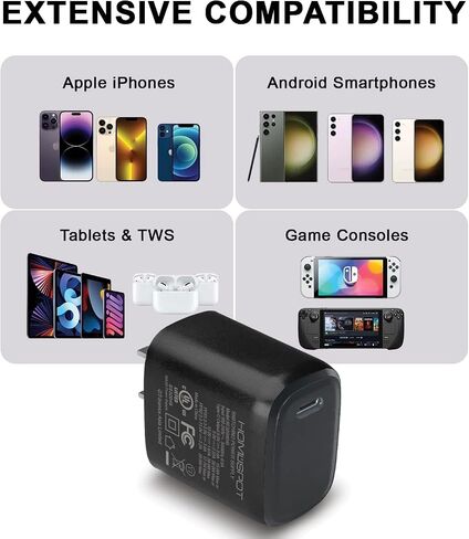 HomeSpot 20W UL-Listed USB-C Power Delivery Wall Charger - Fast Charging for iPhone, Samsung Galaxy Phones, iPad, and More in Saudi Arabia