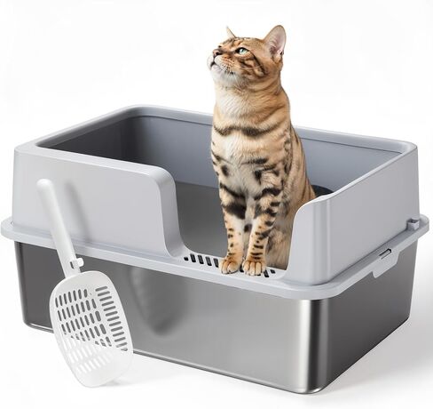 Stainless Steel Litter Box, XL Extra Large Metal Litter Box for Big Cats, High-Sided Cat Litter Box for Odor Free and Easy Cleaning, with Litter Scoop in Kuwait