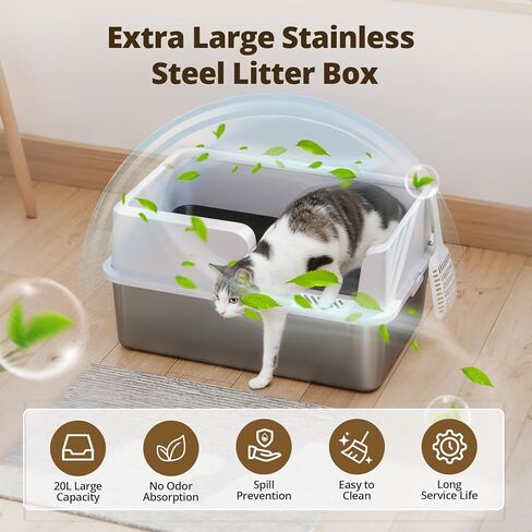 Stainless Steel Litter Box, XL Extra Large Metal Litter Box for Big Cats, High-Sided Cat Litter Box for Odor Free and Easy Cleaning, with Litter Scoop in Kuwait