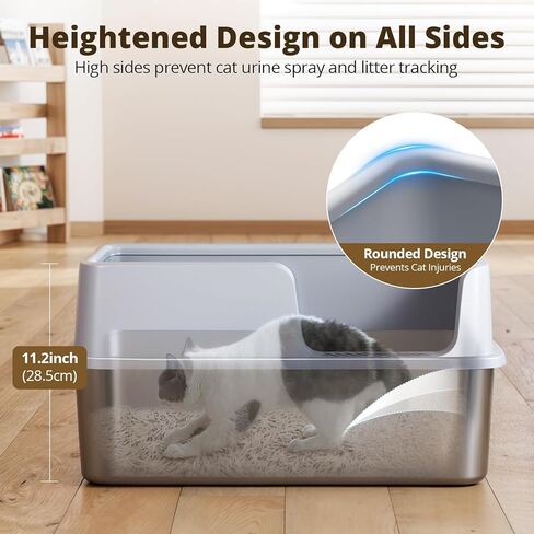Stainless Steel Litter Box, XL Extra Large Metal Litter Box for Big Cats, High-Sided Cat Litter Box for Odor Free and Easy Cleaning, with Litter Scoop in Kuwait