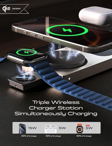 قاعدة شحن LISEN Qi2 3 في 1 Magsafe Apple، قاعدة شحن لاسلكية قابلة للطي بقدرة 15 وات لجهاز iPhone 16 لأجهزة متعددة، حامل شحن Magsafe لساعة iPhone 16 15 14 Pro Airpods in Saudi Arabia