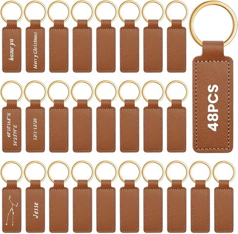 Wavyknot 48 Pcs Leather Key Chains Kit Blank Sublimation Leather Keychains Bulk Personalized PU Leather Keychain Holder for Men Women Keychain DIY Birthday Father's Day Graduation Gifts in Saudi Arabia