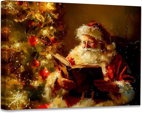 WODMIS Coquette Pink Christmas Wall Decor Framed Canvas Wall Art, Preppy Bow Santa Tree Decorations, Winter Merry Christmas Wall Decor Canvas Home Decorations for Home Living Room Wall Decor 11x14 in Saudi Arabia