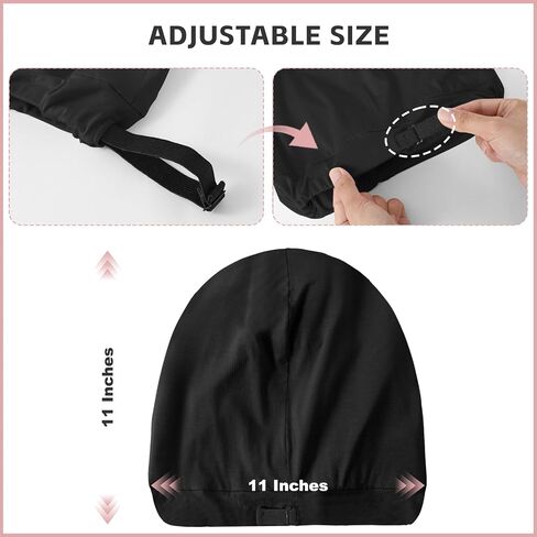 Silk Bonnet for Sleeping Women, Adjustable Silky Satin Lined Sleep Cap, Silk Hair Wrap for Sleep Night Cap for Natural Curly Hair 2PCS(Black&Pink) in Saudi Arabia