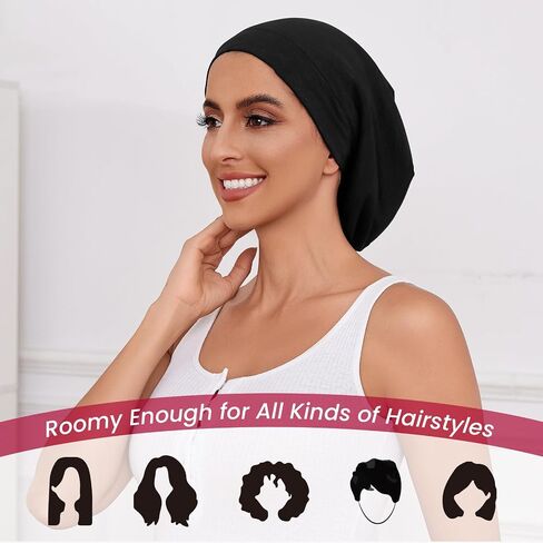 Silk Bonnet for Sleeping Women, Adjustable Silky Satin Lined Sleep Cap, Silk Hair Wrap for Sleep Night Cap for Natural Curly Hair 2PCS(Black&Pink) in Saudi Arabia