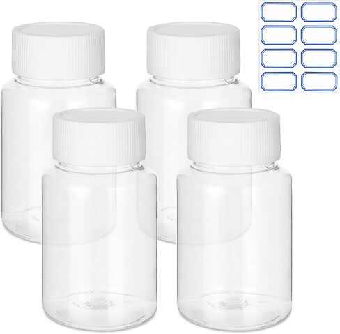 4Pcs Clear Pill Bottles, 80ml Empty Plastic Medicine Bottles, Reagent Bottle with Caps, Small Travel Pill Case, Chemical Containers for Liquid Solid Powder in Kuwait