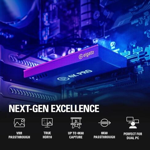 Elgato 4K Pro, Internal Capture Card: 8K60 Passthrough/4K60 HDR10 with Ultra-Low Latency on PS5, Xbox Series X/S, OBS and More, for Streaming & Recording (Renewed) in Saudi Arabia