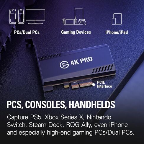 Elgato 4K Pro, Internal Capture Card: 8K60 Passthrough/4K60 HDR10 with Ultra-Low Latency on PS5, Xbox Series X/S, OBS and More, for Streaming & Recording (Renewed) in Saudi Arabia
