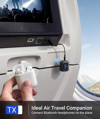 جهاز استقبال إرسال بلوتوث من Syntech لأجهزة Airpods أو سماعات الرأس، شاشة LED مزدوجة مزدوجة الكمون محول صوت لاسلكي بلوتوث 5.3 مع محول AUX مزدوج 3.5 مم لسيارة الطيران باللون الأزرق in Kuwait